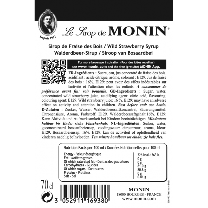 Monin Bos Aardbei Siroop ingrediënten