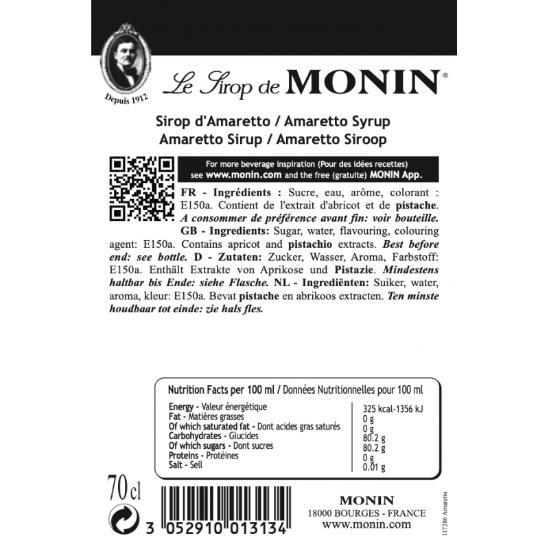 Monin Amaretto siroop ingrediënten