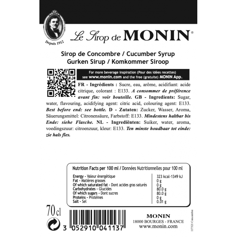 Monin komkommersiroop ingrediënten