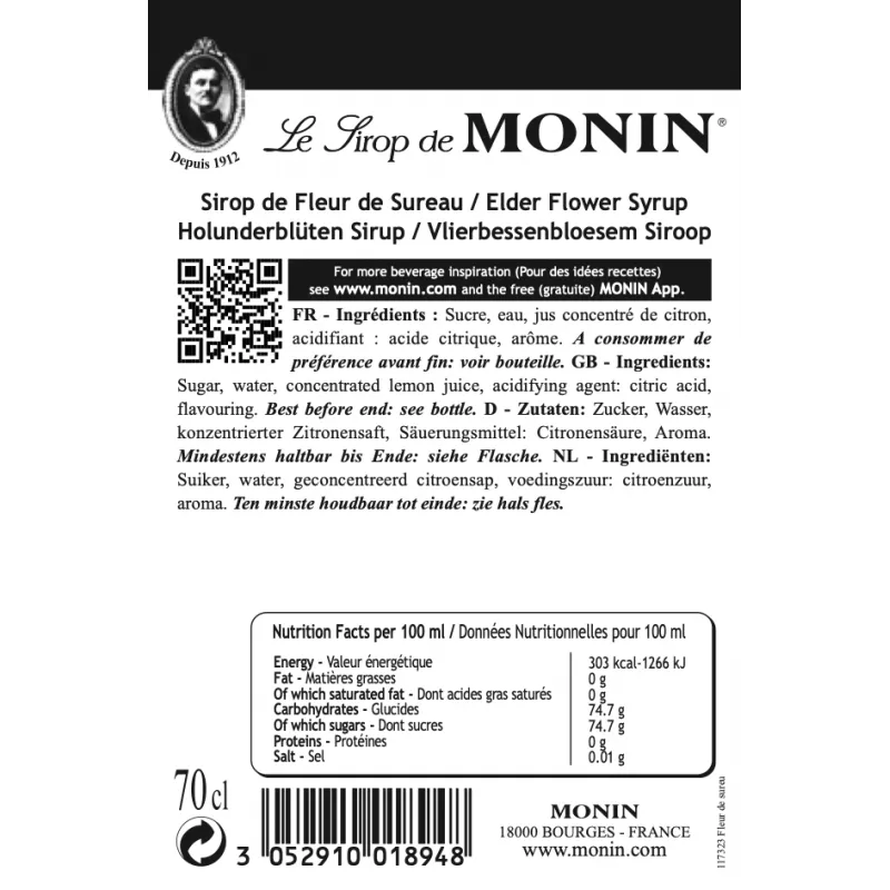 Monin vlierbloesemsiroop ingredienten