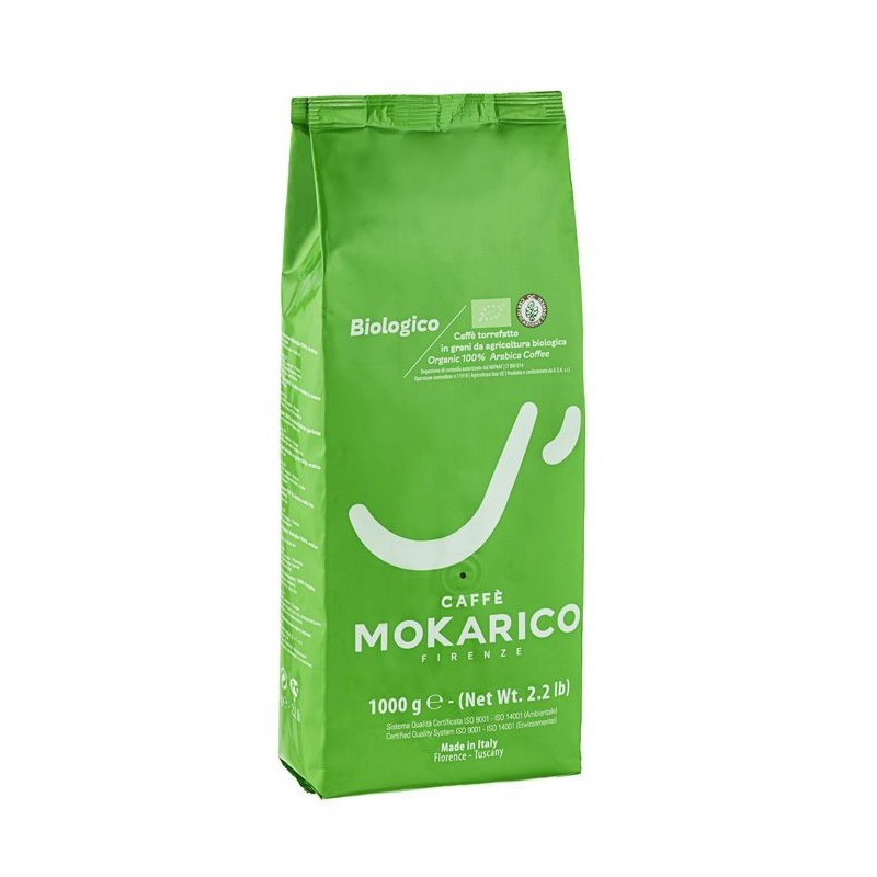 Mokarico Biologico koffiebonen: biologisch gecertificeerde Italiaanse koffie met rijke chocolade- en kruidtonen.